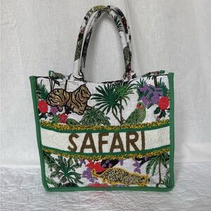 America & Beyond Safari Woven Beaded Handmade India Handbag Tote Bag NWOT Large